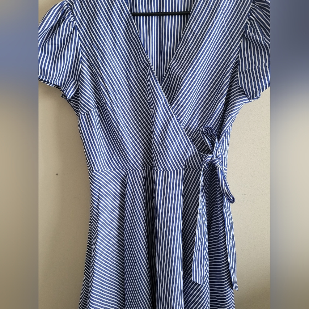 Mlle Gabrielle Blue and White Striped High Low Dress